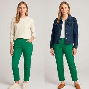 💚 Chico's Green Cotton Straight-Leg Pants - Size 8 💚